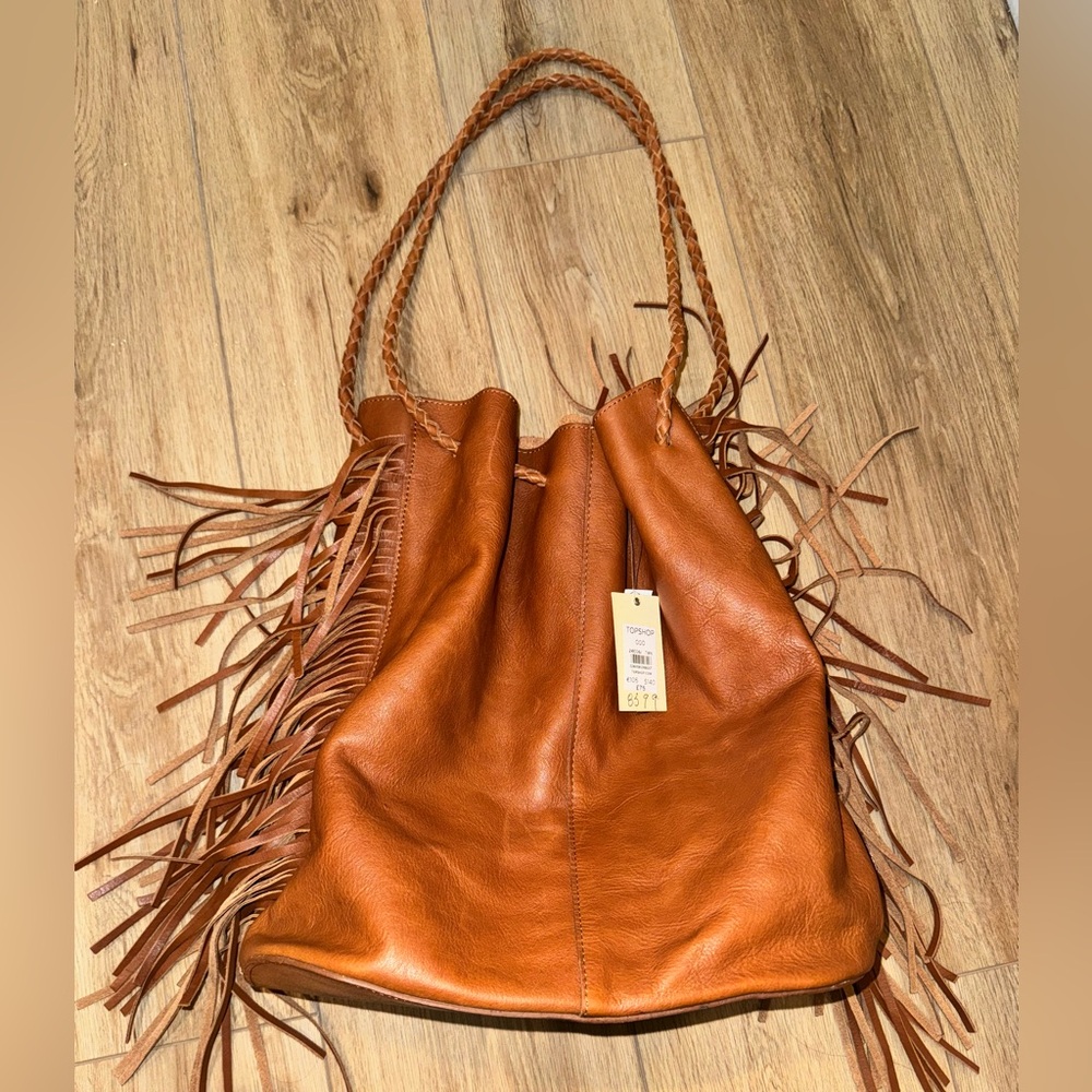 NWT vintage Topshop leather fringe hobo bag